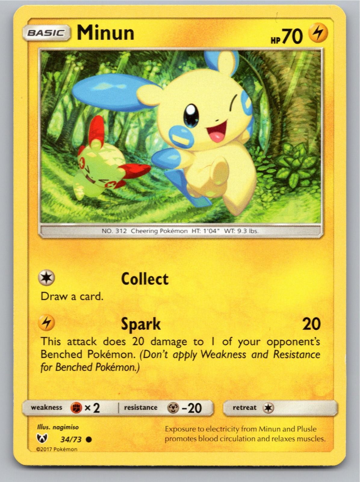 2017 POKEMON MINUN SHINING LEGENDS 34/73 COMMON NM A25608 FREE S&H