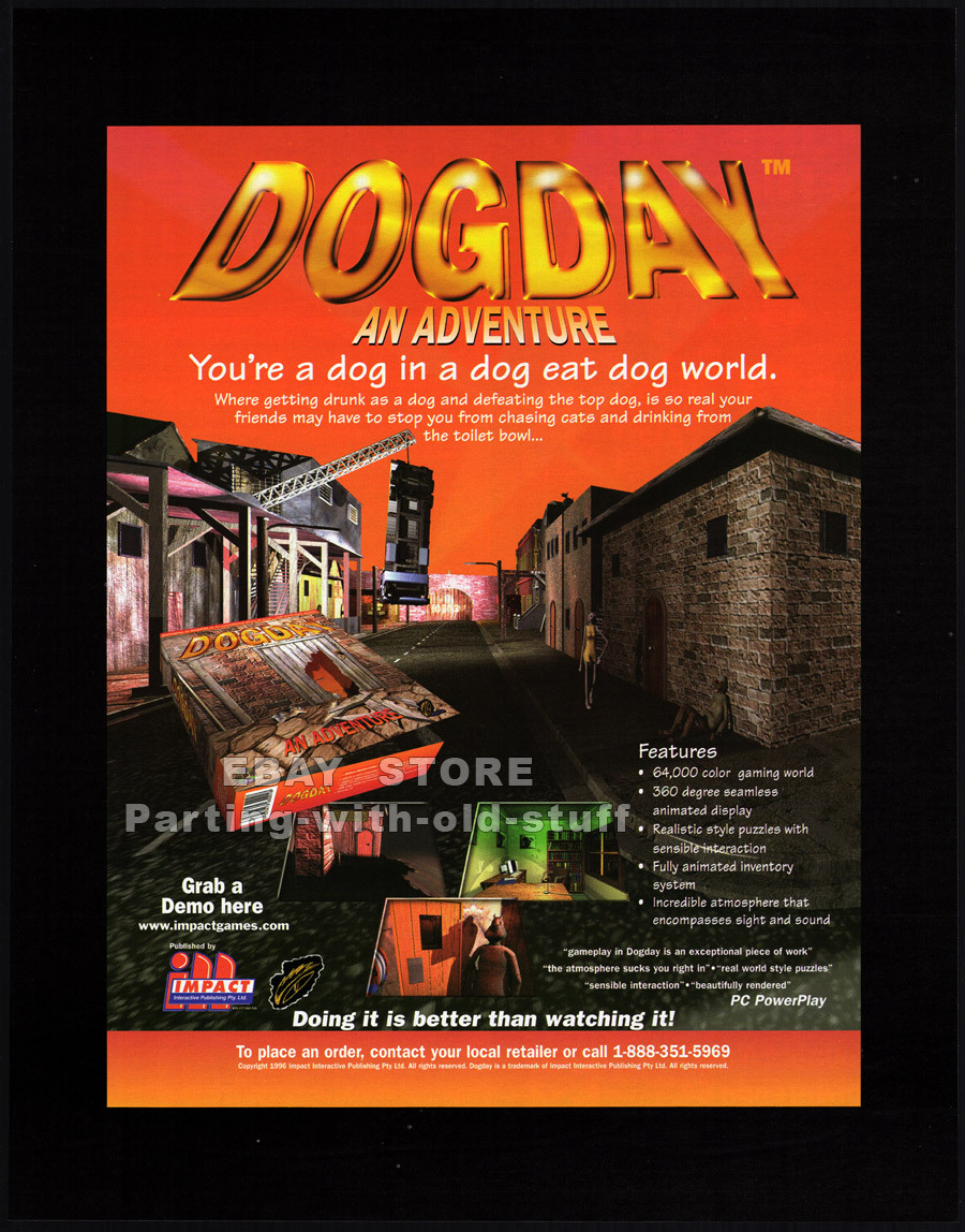 DOGDAY - AN ADVENTURE__Original 1997 Trade print AD_video game