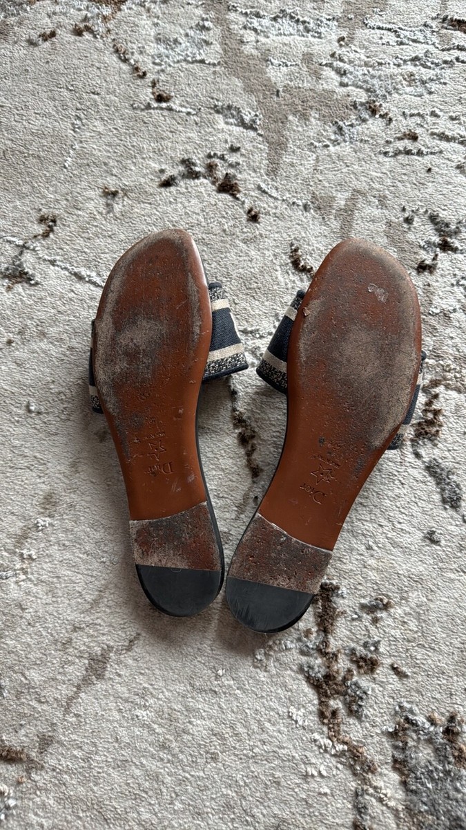 CHRISTIAN DIOR DWAY NAVY BLUE FABRIC SLIDES SANDALS SHOES 40.5 | eBay