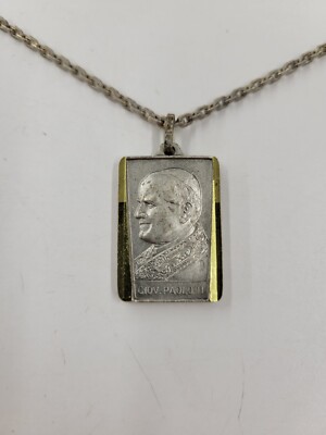 Vintage Religious Necklace. Pope John Paul 2nd. 1983 Silver & Gold Tone Pendant