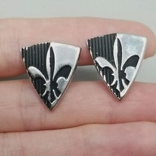 Vintage Fleur De Lis Shield Shape Cufflink Anson Silver Tone Black Enamel