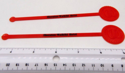 Lot 2 Sheraton Waikiki Hotel Coffee Plastic Drink Sticks Red Cocktail