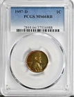 1957-D 1C Lincoln Wheat Cent Coin PCGS MS66 RB Coin RAINBOW Toning!! 2844