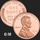 1 OZ 1909-S VDB Lincoln Wheat Cent Round .999 Copper BU Restrike