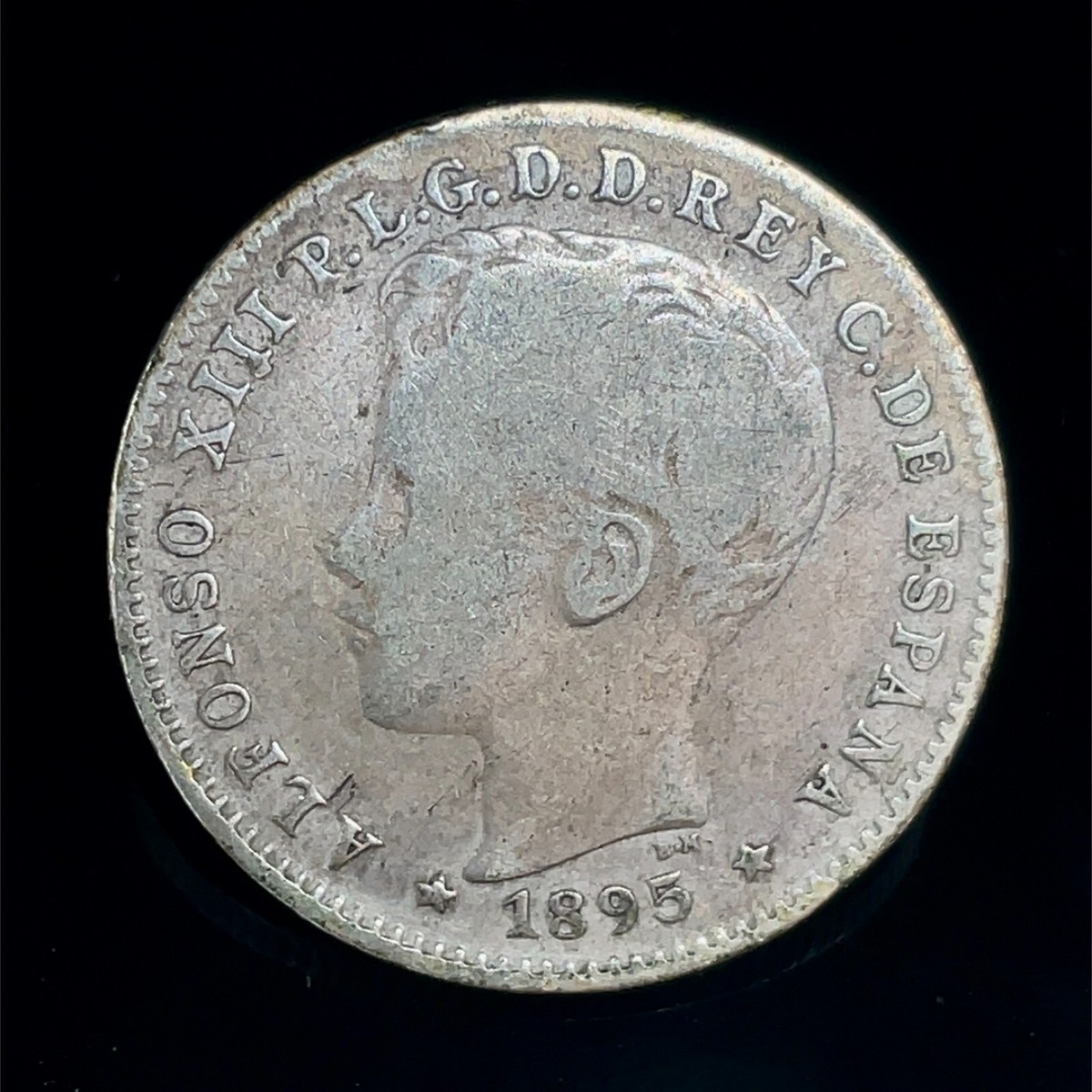 1895 PGV Puerto Rico 20 Centavos .900 Silver Coin Alfonso XIII KM