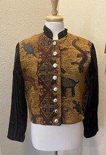 Vtg Gabriellas Western Ranch Wear Velvet Aztec Tapestry Jacket Concho Button L