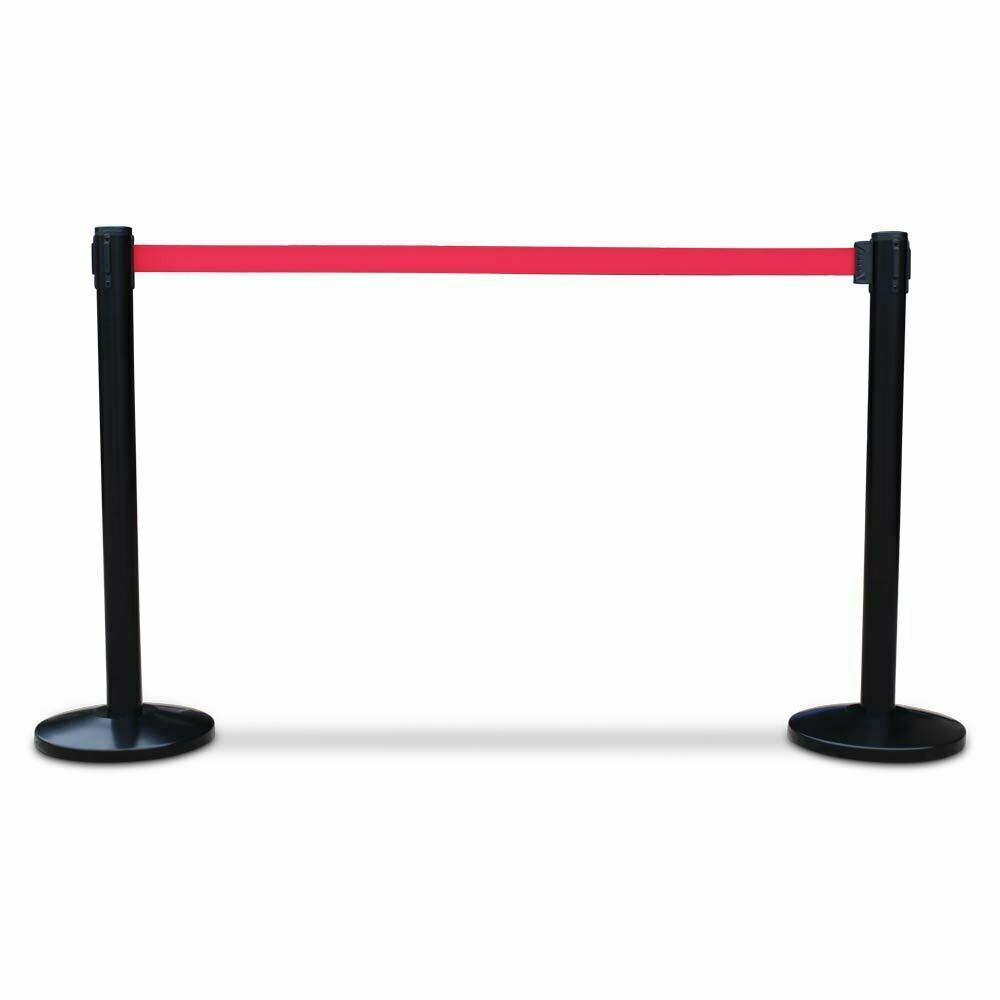 POSTES DE BARRERA DE CONTROL DE COLA DE MULTITUD RETRÁCTILES NEGROS DE CALIDAD CON CINTURÓN ROJO