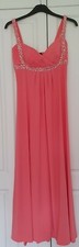 Embellished Coral Evening Gown Prom Party Maxi Dress Size 8 BN