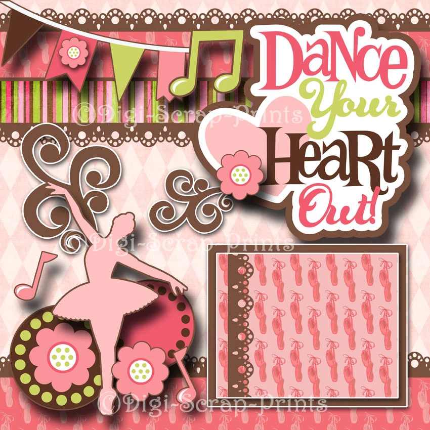 DANCE BALLET 2 páginas de álbum de recortes prefabricadas NIÑA diseño bailarina DIGISCRAP #A0172 Foto 3 de 4