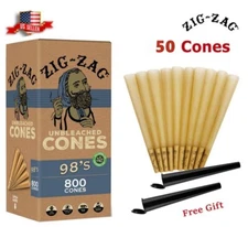 Zig-Zag® Unbleached Paper Cones 98mm Size 50 Pack & Free 2 Tubes