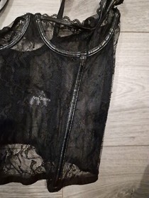 BNWOT Vintage Ann Summers Femme Fatale Black PVC & Sheer Lace Corset Size 38B