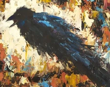Crow Original Oil Painting on Panel Black Bird Raven Mini Art Impasto Wall Decor