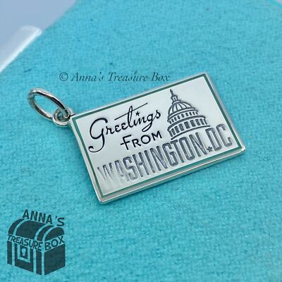 Tiffany & Co. 925 Silver Blue Enamel Washington DC Postcard Charm