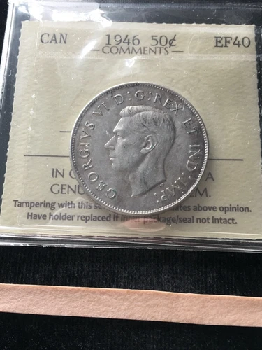 1946   ICCS Graded Canadian Silver 50 Cent, **EF-40** # XCN 925