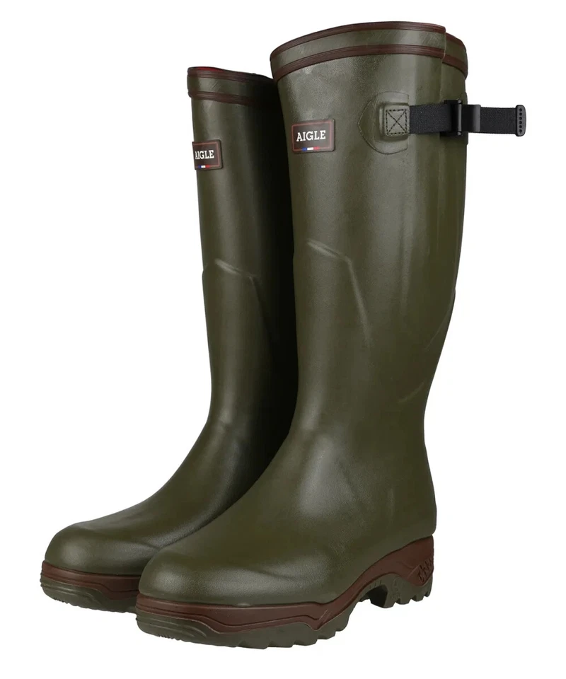 Aigle Parcours 2 Iso Khaki Neoprene Lined Natural Rubber Adjustable Wellingtons - Image 2 of 4