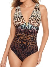 Amoressa L66334 Womens Bengal Dream Halter One-Piece Swimsuit Size 8