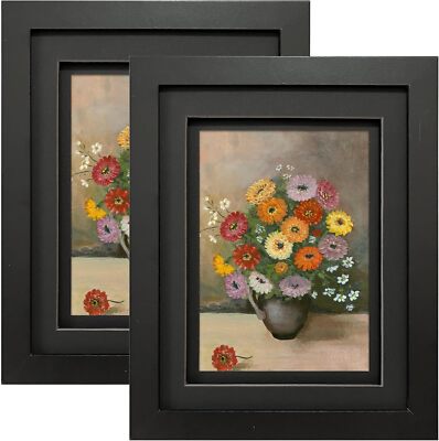 LUCKYLIFE 5x7 Picture Frame Black Wood with Double Mat for 5x7, 
