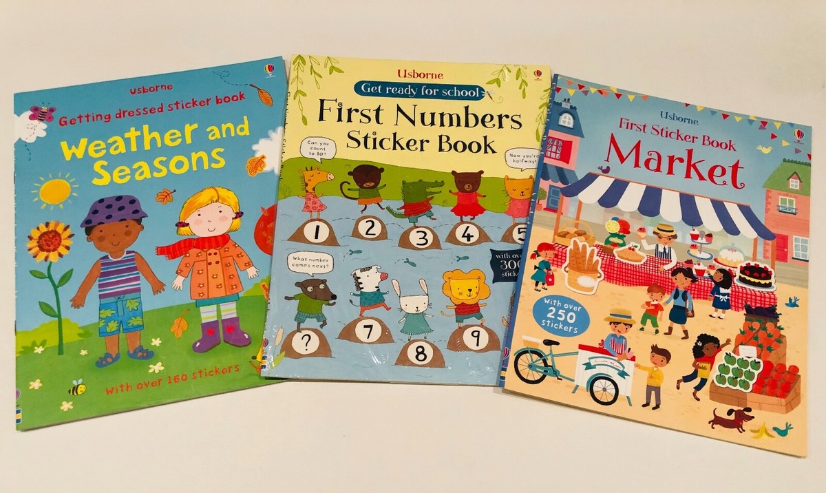 3 x Usborne Activities Sticker Books for Kids (Market, First