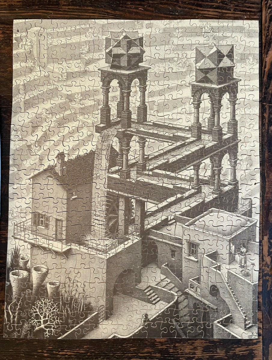 410 Piece M.C. Escher Waterfall Wooden Jigsaw Puzzle Rare
