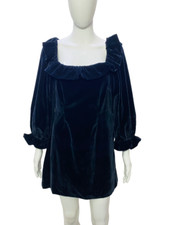 DÔEN Rare Women's Vintage Ruffle Velvet Ballon Sleeves Short Mini Dress Size XS