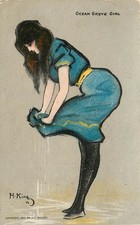 1907 Postcard Ocean Grove Girl In Bathing Suit Artist Signed H. King J.T. Wilcox