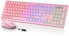 Wireless Keyboard and Mouse Backlit, Quiet Light Up Keys, Tilt Legs, Rose Pink
