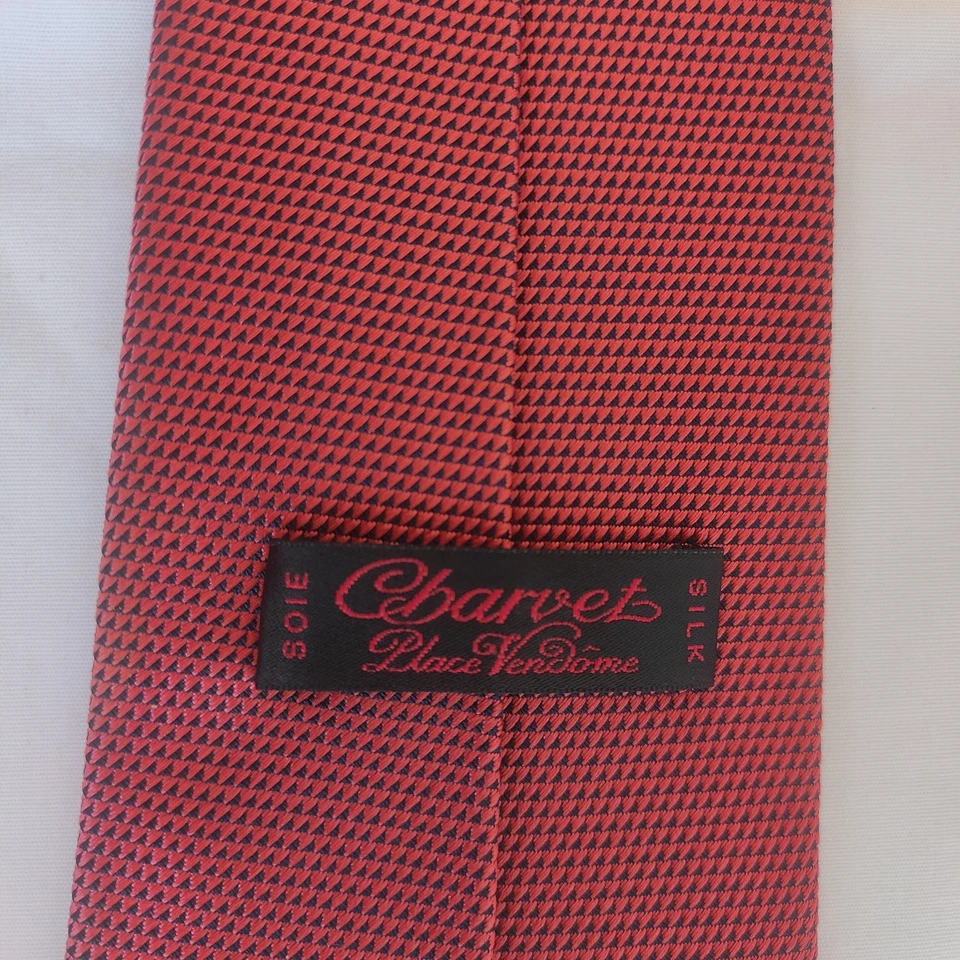 Corbata de Seda Charvet Roja Texturizada Seta Diseñador Micro Hecha en Francia 3.75" Foto 4 de 4