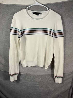 Veronica Beard Jeans Sweater Womens Large White Stripe Waffle Knit Pullover
