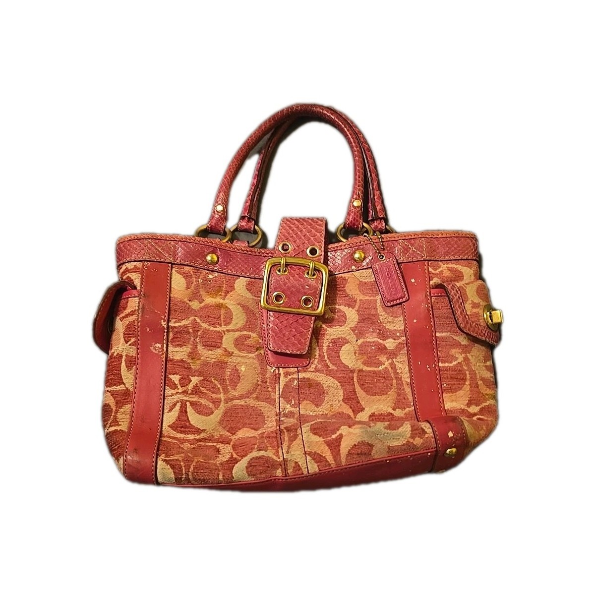 RARE Coach Ltd Ed Chenille C Python trim PINK Boxy Butterfly Tote