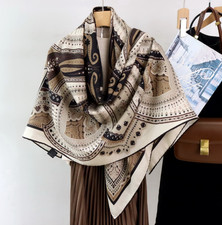 Sciarpa fazzoletto da collo stampa totem 70% cashmere 30% seta 53'' doppio viso avvolgente 