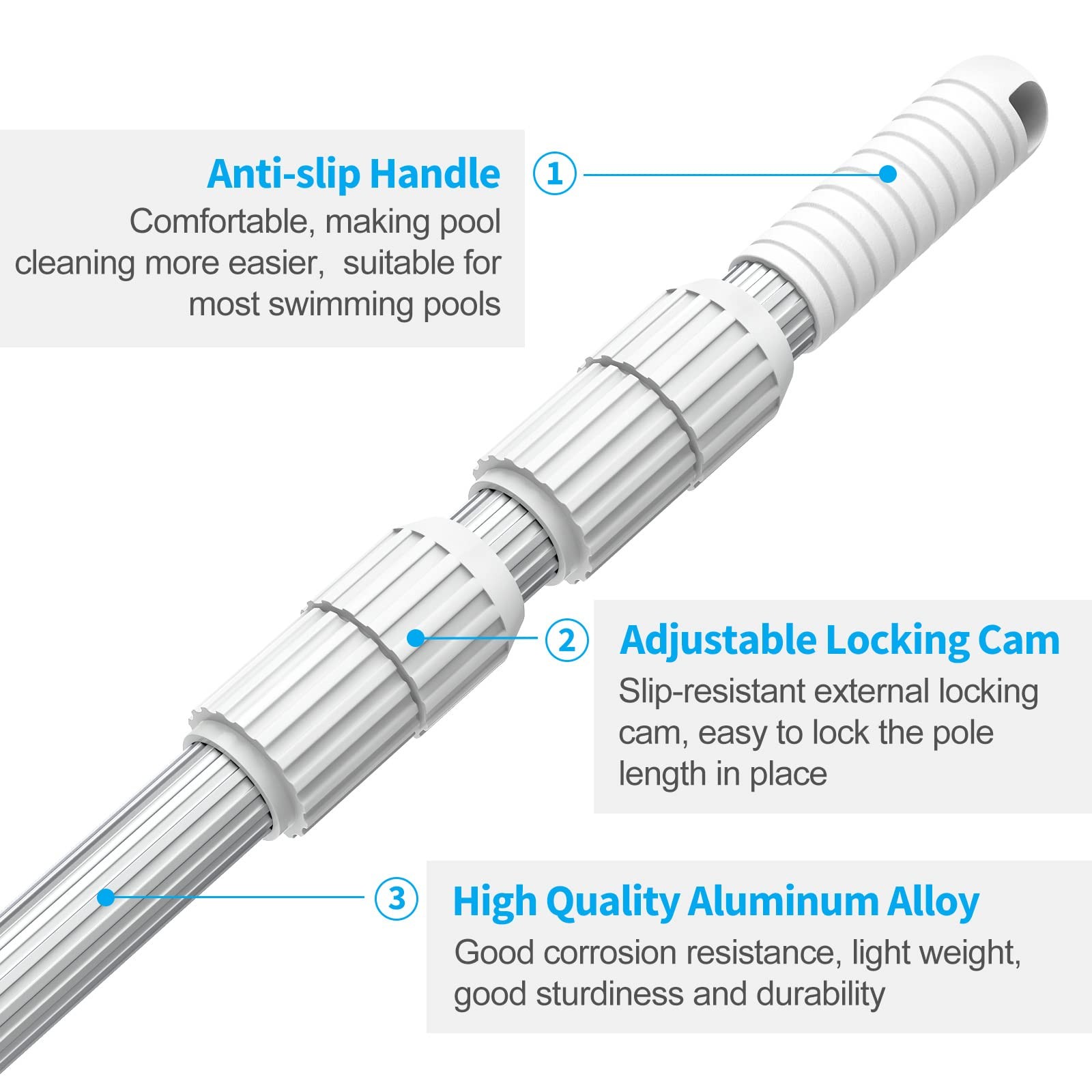 Thickened Telescopic 16.5 Feet Pool Pole Upgraded Heavy Duty Aluminum Swimming P