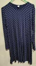 NWT Old Navy White Polka Dot Navy Blue Long Sleeve Knit Swing Dress Women Large