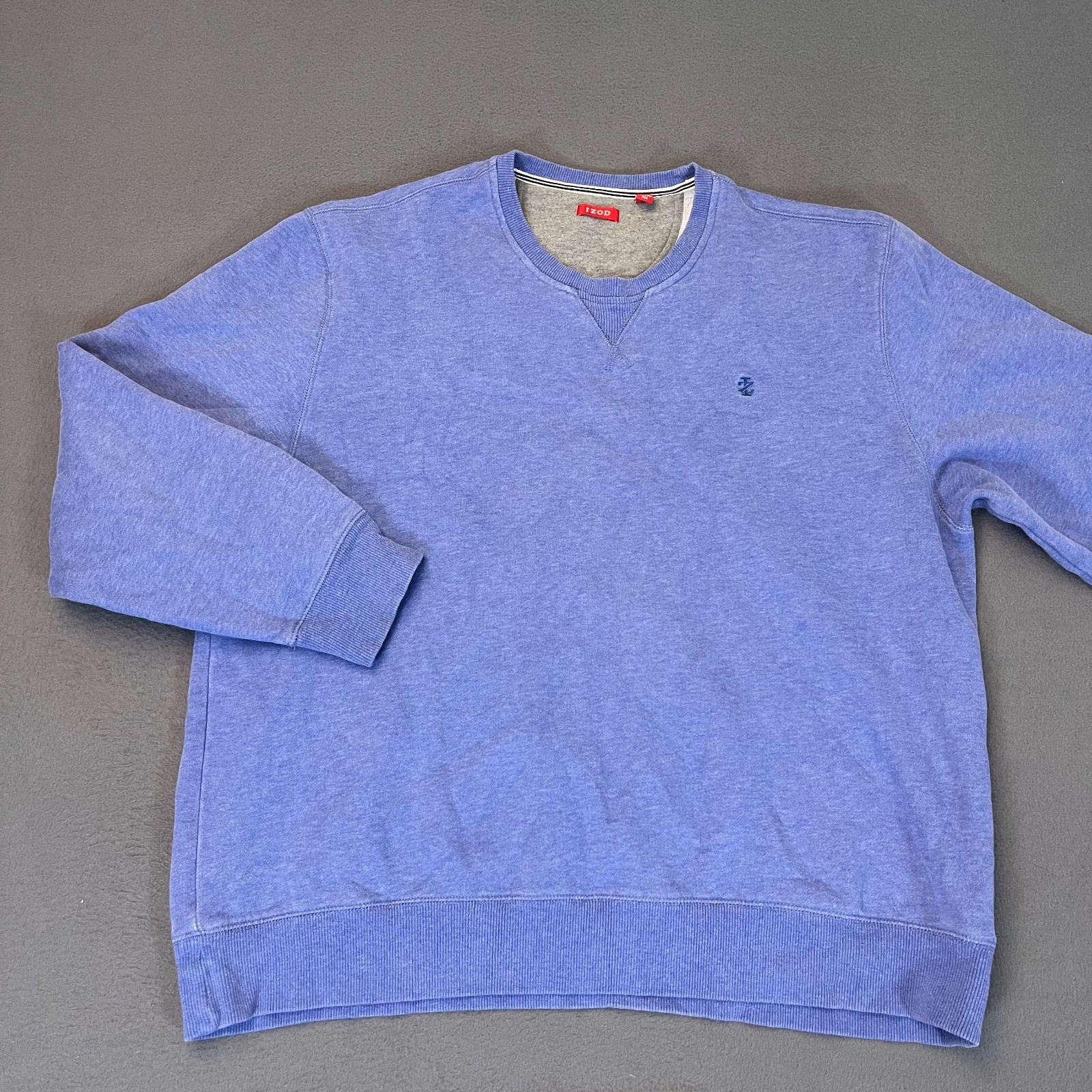 Izod Mens 2XL Pullover Sweatshirt Blue Purple Cotton Blend Logo Fleece Holiday