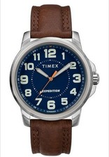Timex TW4B16000, Men's "Expedition Field" Brown Leather Watch, Blue Dial, NEW 