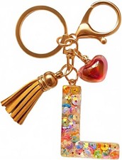 Initial Letter Pink Green Purple Bag Charm Keychain for Purse Colorful Sequins