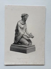 Antique Engraving The Veiled Vestal kneeling vestal virgin in classical drapery
