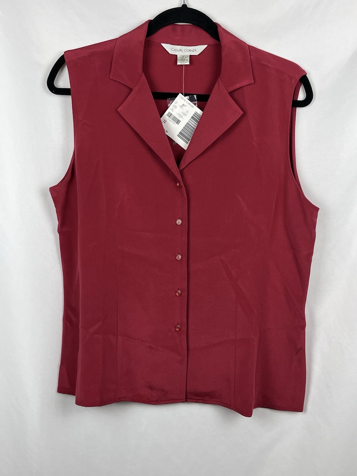 Vintage Casual Corner Silk Shell Top Red Burgundy Sleeveless Blouse NWT Size 12