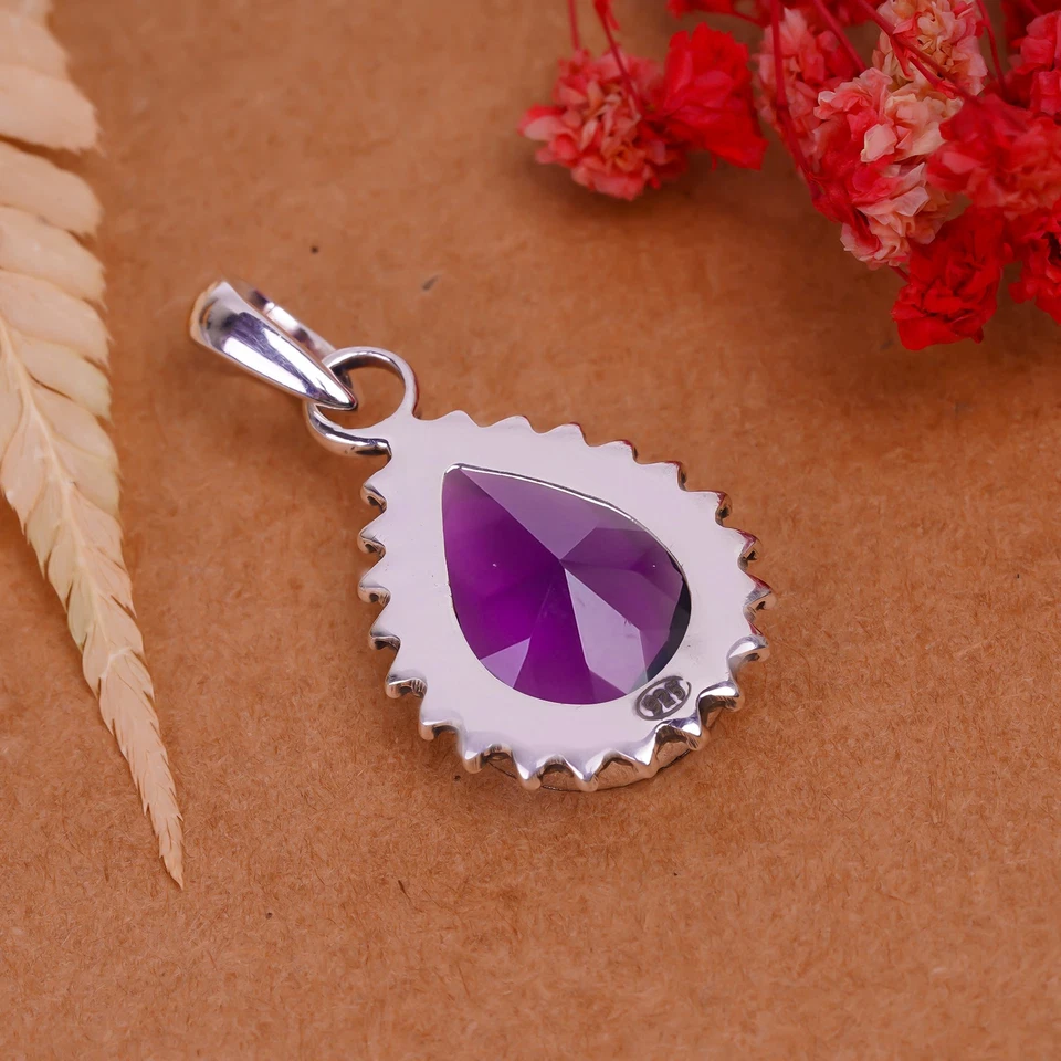 Colgante de plata de ley 925 amatista púrpura V11083-P1489-10 Foto 3 de 4