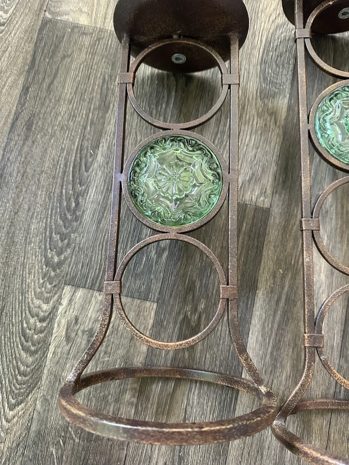 "2 Candelabros Partylite LA ROSETTA Bronce Metal Vidrio 17" y 14""" Foto 2 de 4