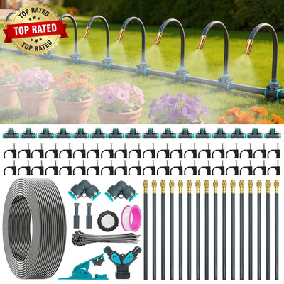 360° Adjustable Drip Irrigation System 100FT,5/16'' Garden Watering Kit with 16 C