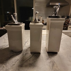 Vintage Lot Of 3 Porcelain Soda Shop Style Oval Top Syrup Pumps HALL FISCHMAN 