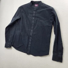 UNTUCKit Men’s 100% Cotton Slim Fit Banded Collar Button Shirt Black SZ L