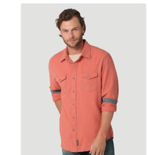Mens Wrangler Retro LS Button Up Shirt XL Red w/Flip Cuffs Modern Fit NWT