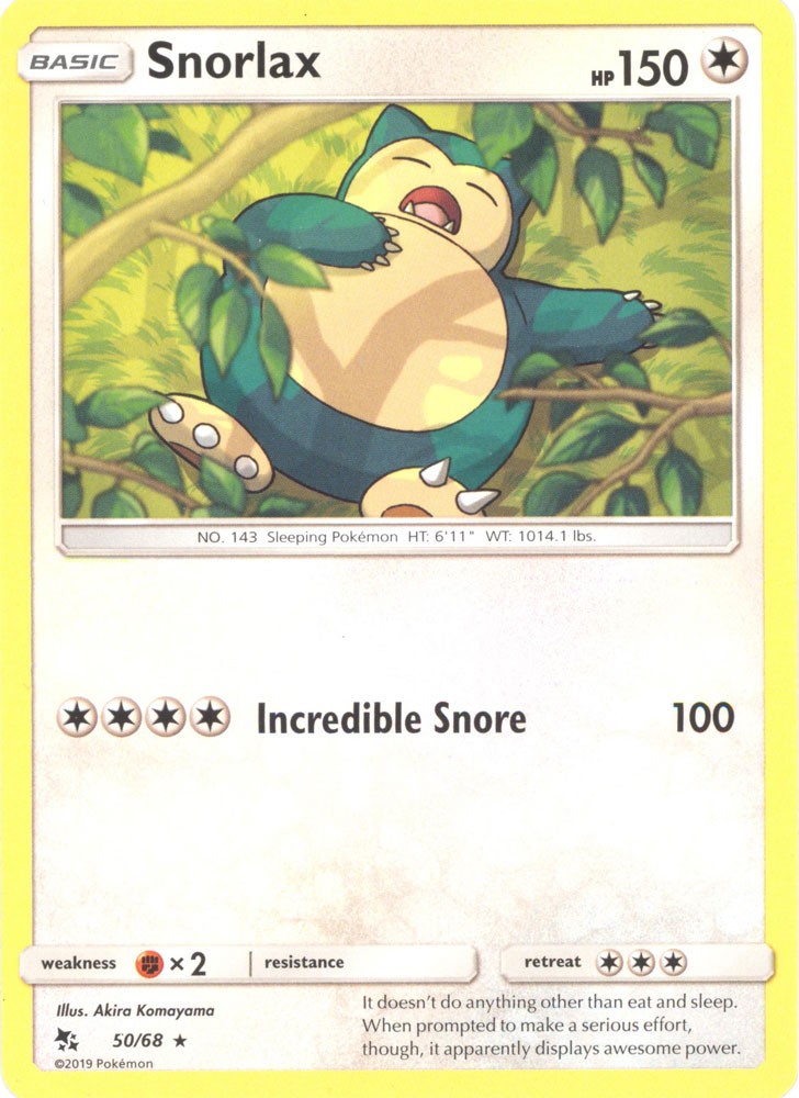 Pokemon Card - Sun & Moon Hidden Fates 50/68 - SNORLAX (rare) - NM/M