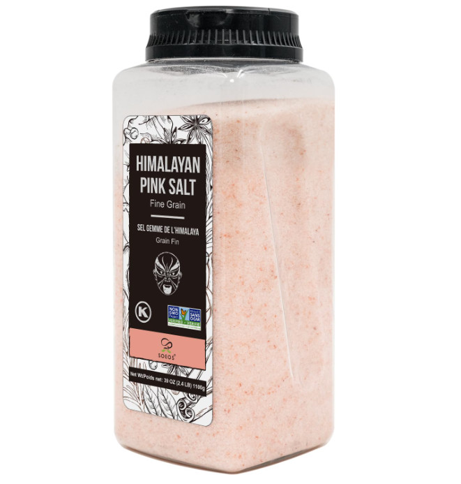 Soeos Himalayan Pink Salt, Fine Grain, 38.8oz (2.4 LB), Non-GMO, Pink Salt