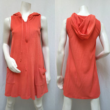 Vintage 1970s JCPENNEY Coral Terry Cloth Hooded Dress Cover Up - Size S/M