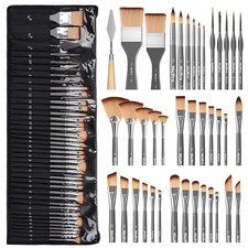 Gray Paint Brush Set - 40 Professional Acrylic Brushes for Artists Crafts