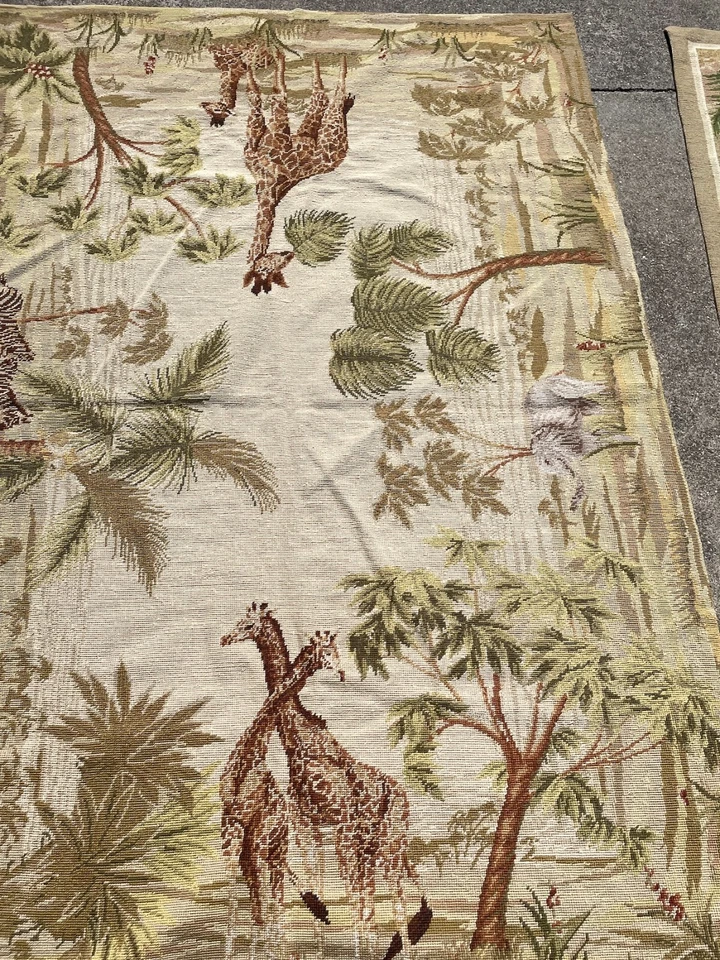 Alfombra de área/tapiz Pierpoint hecha a mano con jirafas, cebras, elefantes 5,8' x 3,1' Foto 3 de 4