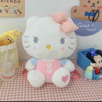 NEW CUTE HELLO KITTY PLUSH STUFFED TOY BACKPACK In Pink/Blue  display picture 3