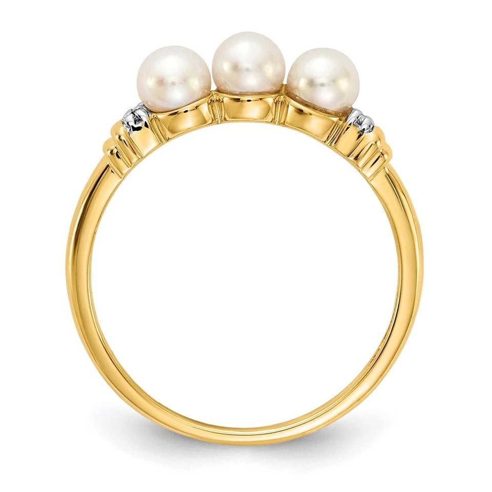 10k Yellow Gold Diamond and FW Cultured 3-Pearl Ring for Women Size 7 - Image 2 of 4